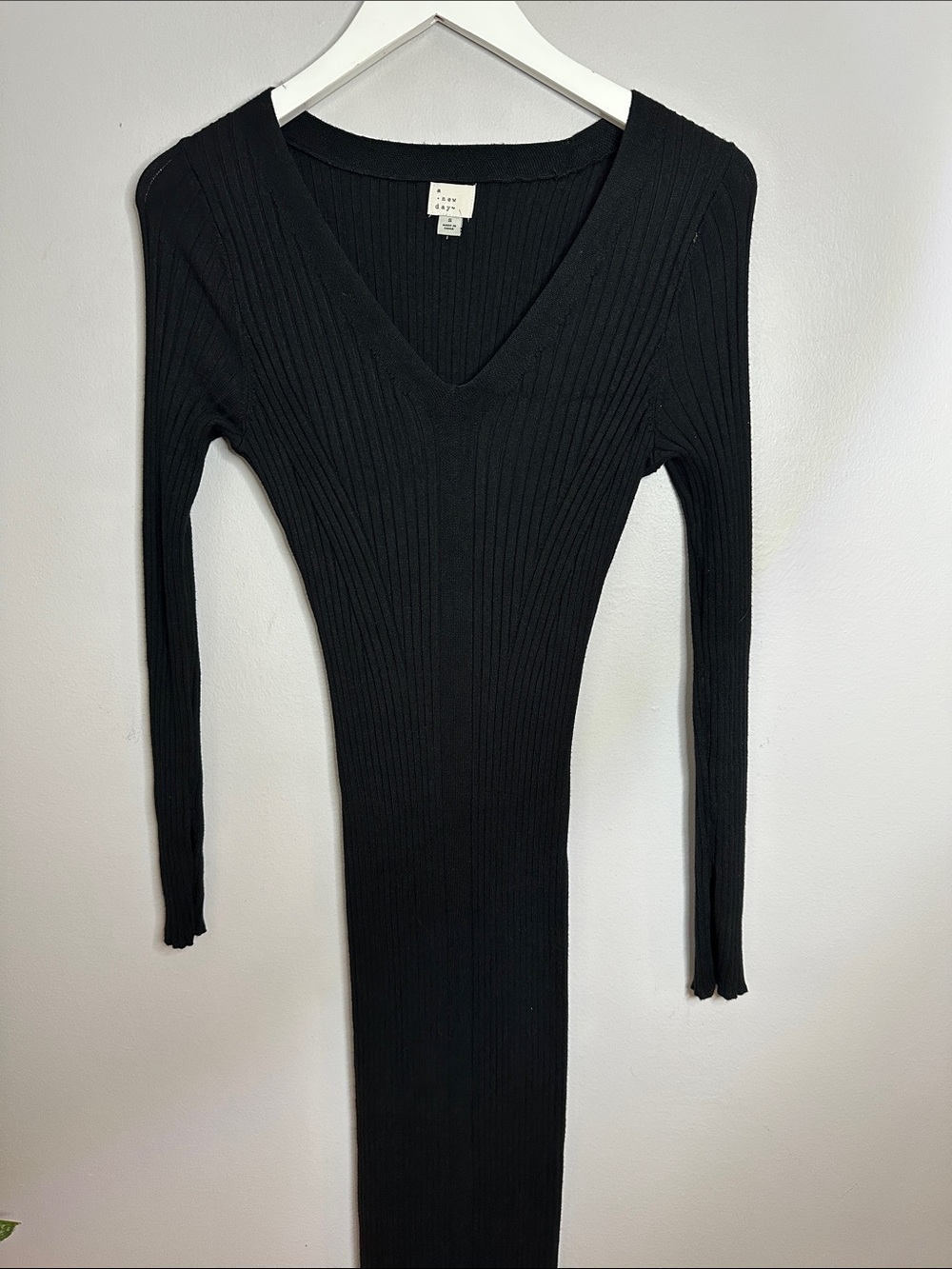 a new day Black Ribbed V-Neck Long Sleeve Dress